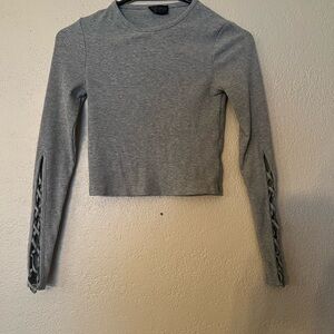Topshop Gray Long Sleeve Crop Top